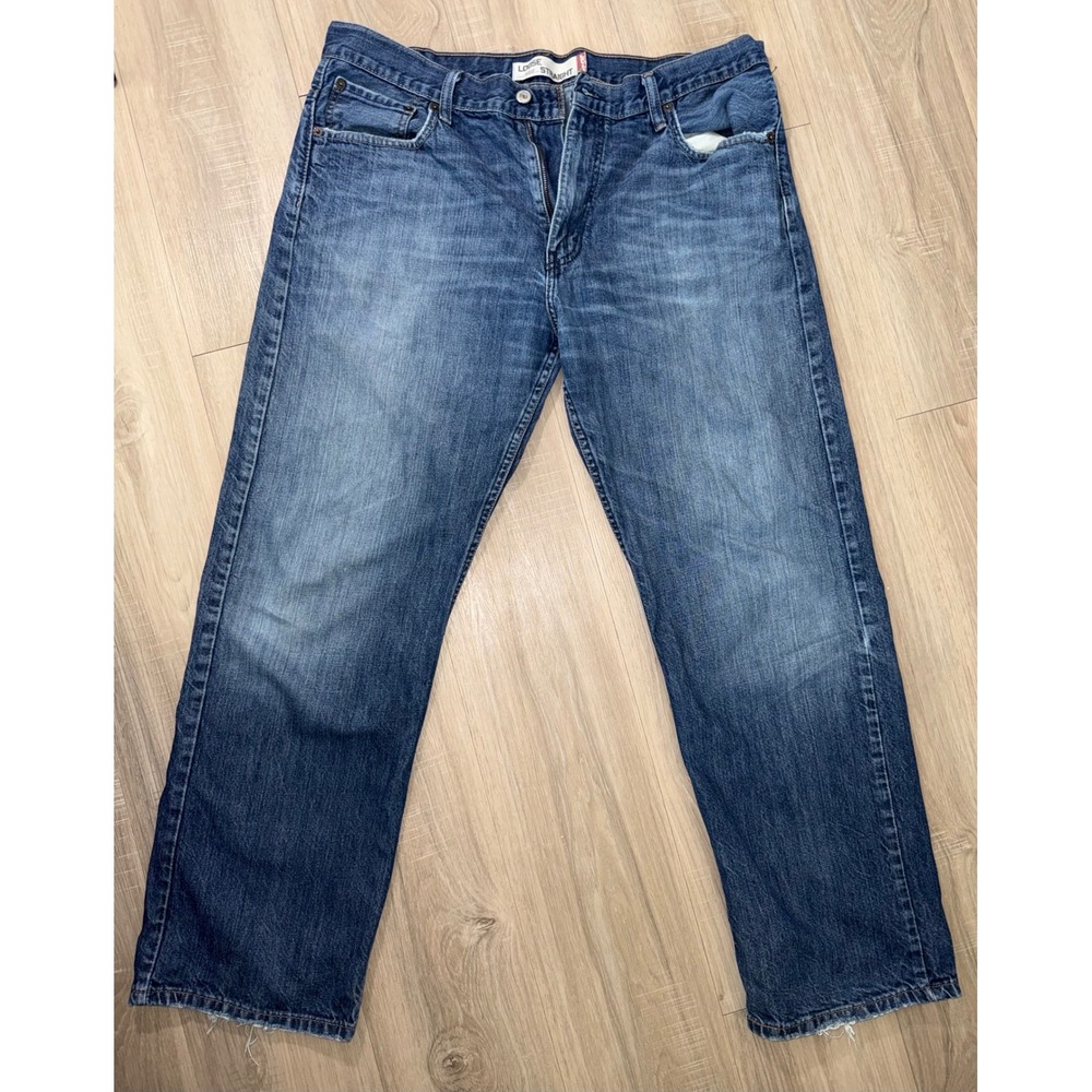 Levis 569 Loose Straight Leg Jeans Mens 36x32 Blue Denim Medium Wash Distressed